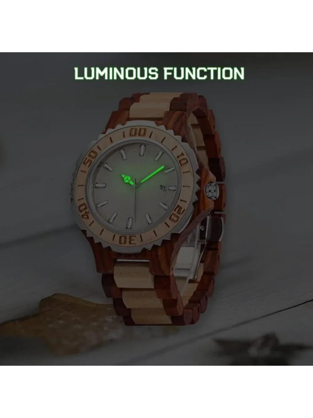 Mens Brown White Classic Handmade Skeletonized Bamboo Analog Quartz Wooden Watch